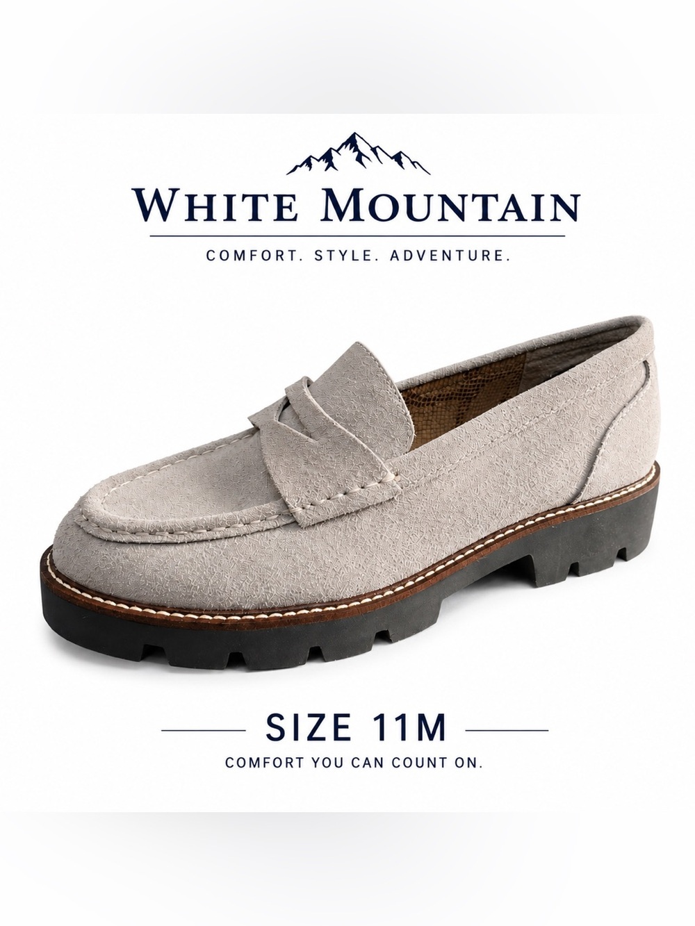 White Mountain Suede Penny Loafers Beige Slip-On Shoes Women's Size 11M